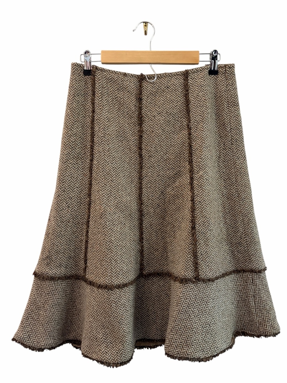 LOFT Silk & Wool Blend Equestrian Brown Tweed A-Line Midi Skirt Size 8 Academia